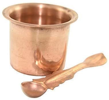 SHREE AASHIRWAD Pure Copper Tamba Pooja Panch Patra with Achmani Pali Spoon for All Puja Purpose
