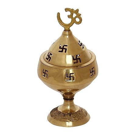 SHREE AASHIRWAD Brass Akhand Diya with Om Symbol, Golden, Temple Puja Room Decor