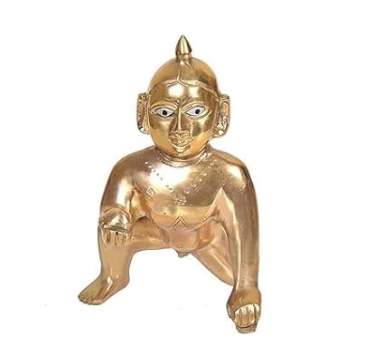 SHREE AASHIRWAD Brass laddu Gopal Statue Baby Krishna Thakur ji murti Little Krishna Makhanchor Idol | for Home Office Decoratio