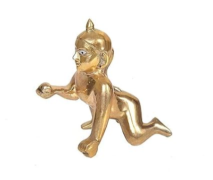 SHREE AASHIRWAD Brass laddu Gopal Statue Baby Krishna Thakur ji murti Little Krishna Makhanchor Idol | for Home Office Decoratio