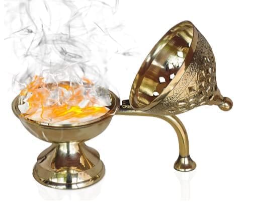 SHREE AASHIRWAD Gallery Home Purifying Brass Dhuna Loban Cylindrical Burner Dhooni Dhoop Dani Dhuni Brass Incense Burner Big Size