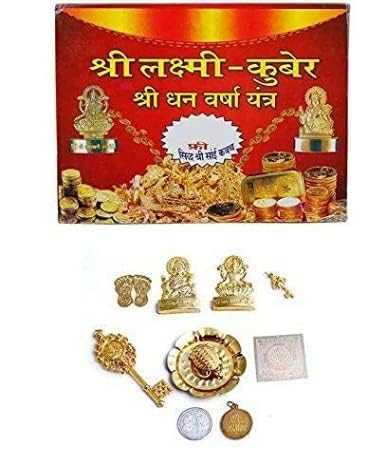Shri Dhan Laxmi-Kuber Dhan Varsha Yantra, Religious Idol with Coins, Red Box