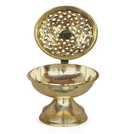 SHREE AASHIRWAD Gallery Home Purifying Brass Dhuna Loban Cylindrical Burner Dhooni Dhoop Dani Dhuni Brass Incense Burner Big Size