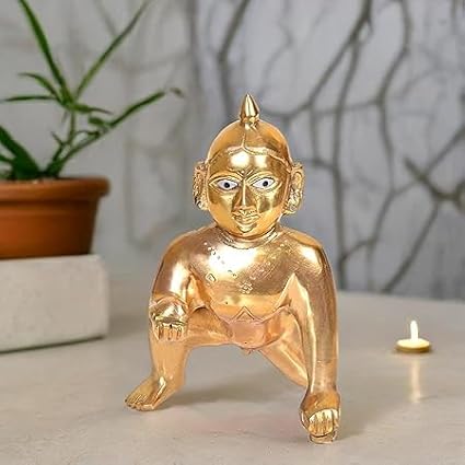 SHREE AASHIRWAD Brass laddu Gopal Statue Baby Krishna Thakur ji murti Little Krishna Makhanchor Idol | for Home Office Decoratio