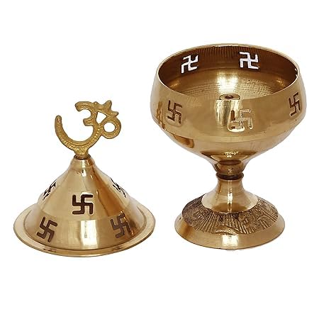 SHREE AASHIRWAD Brass Akhand Diya with Om Symbol, Golden, Temple Puja Room Decor