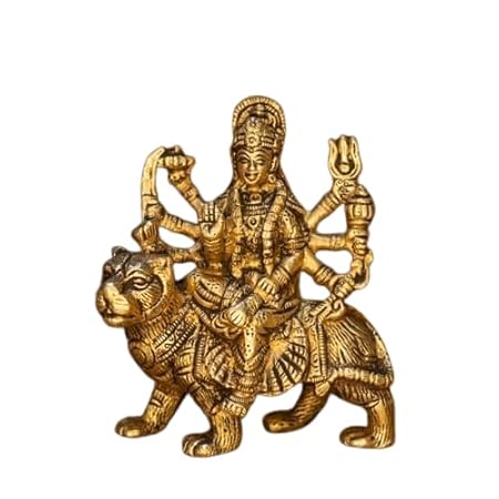 Shree AAASHIRWAD Pure Brass Durga Maa Idol, which is a Durga MATA Murti Pure Brass. It's Intended for Home Decor, puja Rooms, and can Also be Placed on an Office Desk or in a car