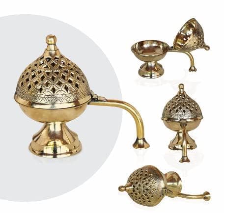 SHREE AASHIRWAD Gallery Home Purifying Brass Dhuna Loban Cylindrical Burner Dhooni Dhoop Dani Dhuni Brass Incense Burner Big Size
