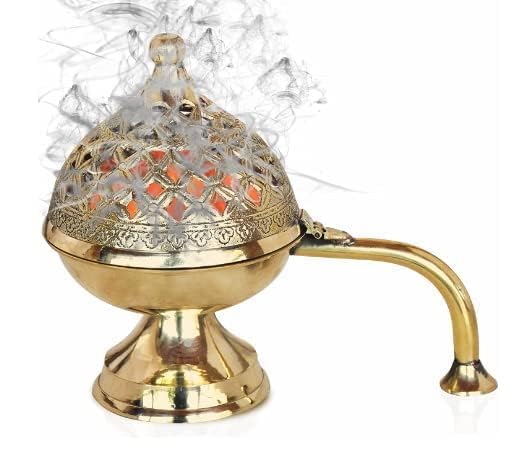 SHREE AASHIRWAD Gallery Home Purifying Brass Dhuna Loban Cylindrical Burner Dhooni Dhoop Dani Dhuni Brass Incense Burner Big Size