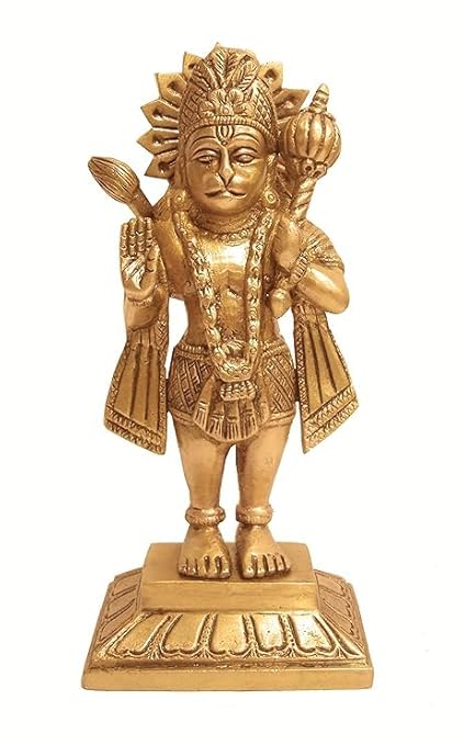 SHREE AASHIRWAD Hanuman Ji Murti | Bajrangbali Sankat Mochan Idol for Car Dashboard | Lord Hanuman Idol Statue for Home Decoration and Puja | Lightweight, Colour Gold |20 cm Height