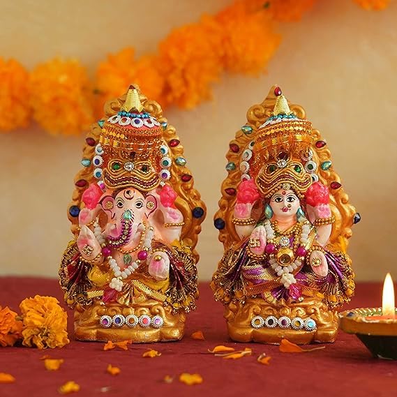 SHREE AASHIRWAD Decorative Ganesha and Laxmi Idols with Intricate Designs, Set of 2