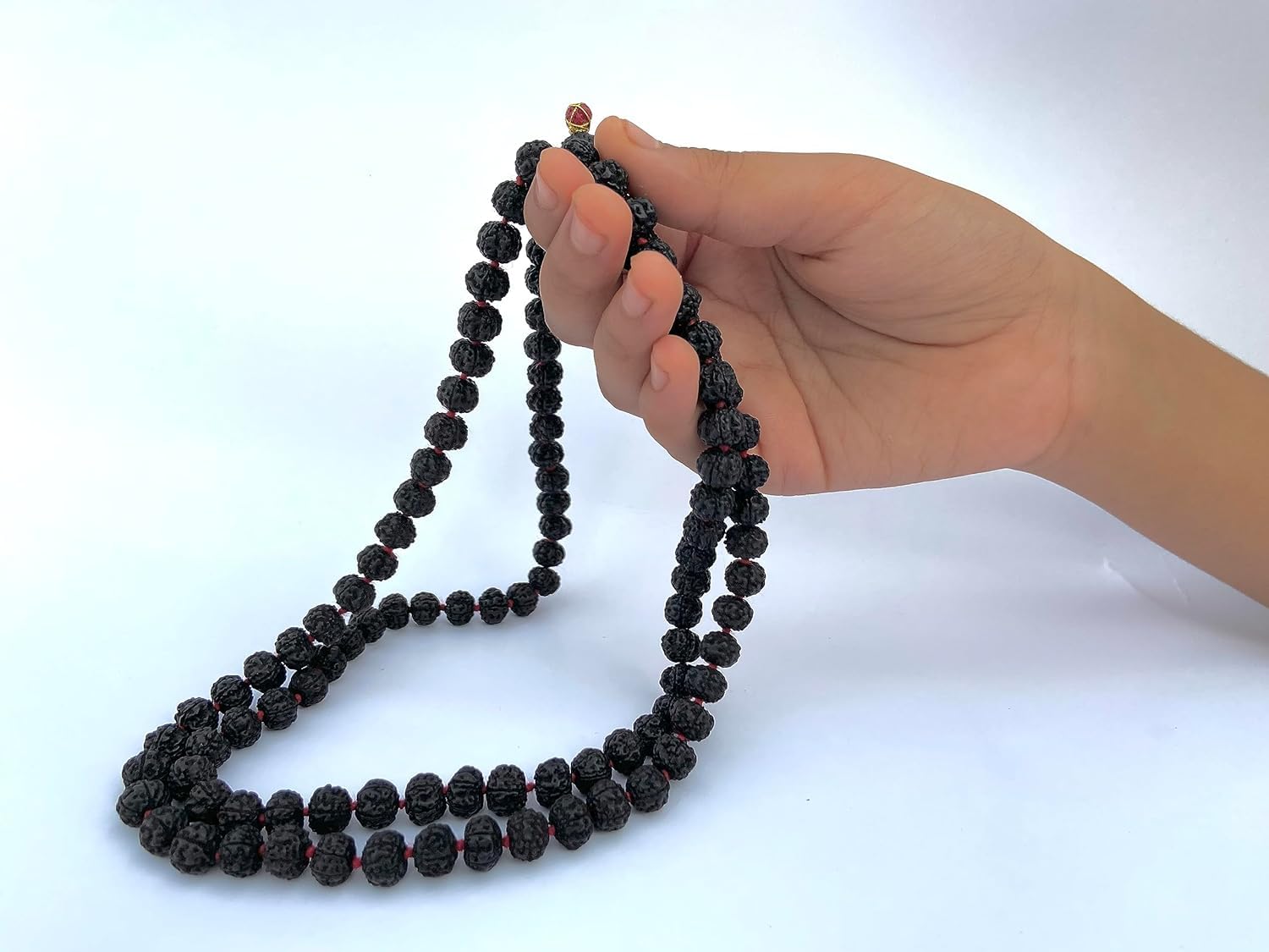 SHREE AASHIRWAD Black Rudraksha Mala (7 mm, Full Length, 108+1 Beads, Lab Certified) - Natural Black Rudraksha Beads - Pack of 1