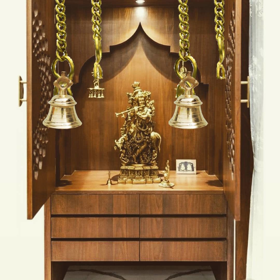 SHREE AASHIRWAD Brass Temple Bell, Traditional Pooja Ghanta, Wall Hanging Door Bell, Gold Finish
