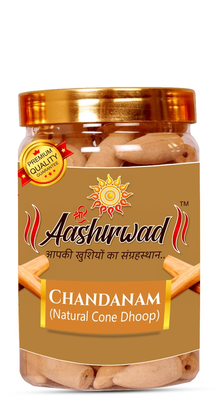 SHREE AASHIRWAD Chandnam Natural Cone | Organic Dhoop | 100 Gm | for Pooja House Temple | Good Fragrance Natural Herbal Batti
