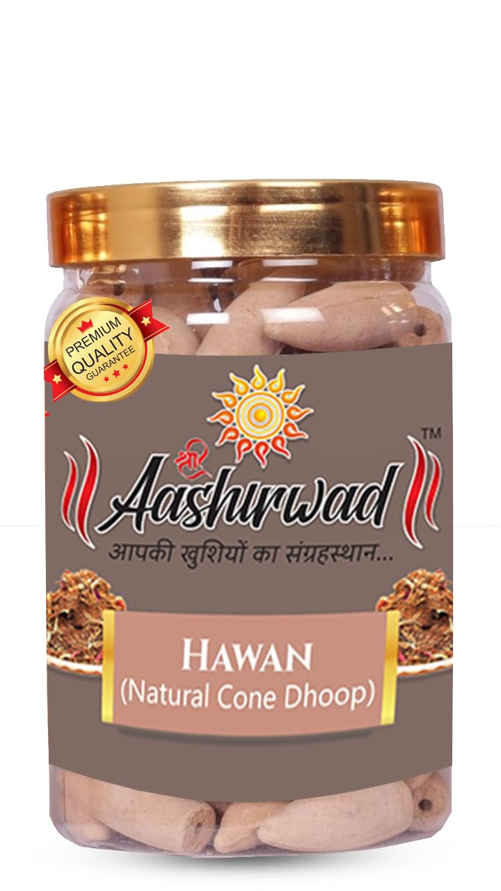 SHREE AASHIRWAD Hawan Natural Cone | Organic Dhoop | 100 Gm | for Pooja House Temple | Good Fragrance Natural Herbal Batti