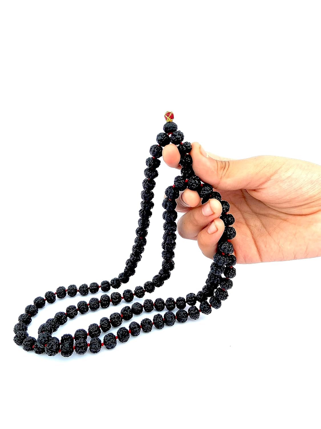 SHREE AASHIRWAD Black Rudraksha Mala (7 mm, Full Length, 108+1 Beads, Lab Certified) - Natural Black Rudraksha Beads - Pack of 1