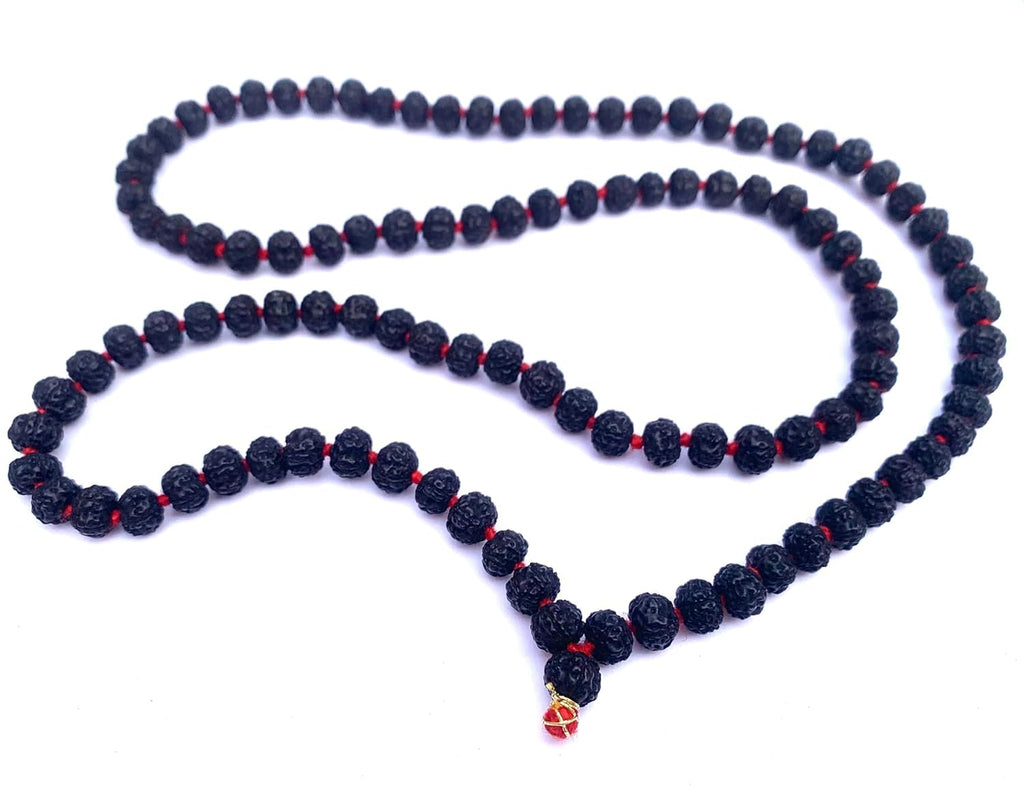 SHREE AASHIRWAD Black Rudraksha Mala (7 mm, Full Length, 108+1 Beads, Lab Certified) - Natural Black Rudraksha Beads - Pack of 1