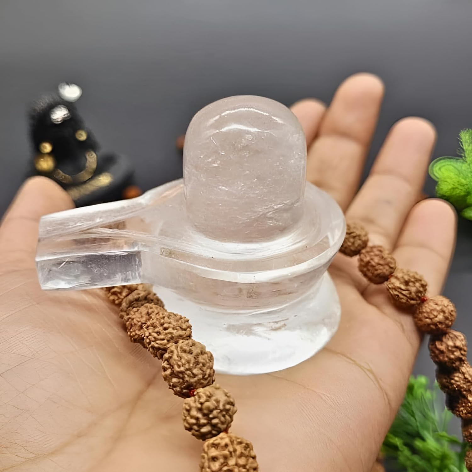 SHREE AASHIRWAD Original Quartz Crystal Shiva Lingam, Sphatik Shivling Banlingam Shivalingam | for Home Office Pooja Decor and Meditation | 50 Grams Weight