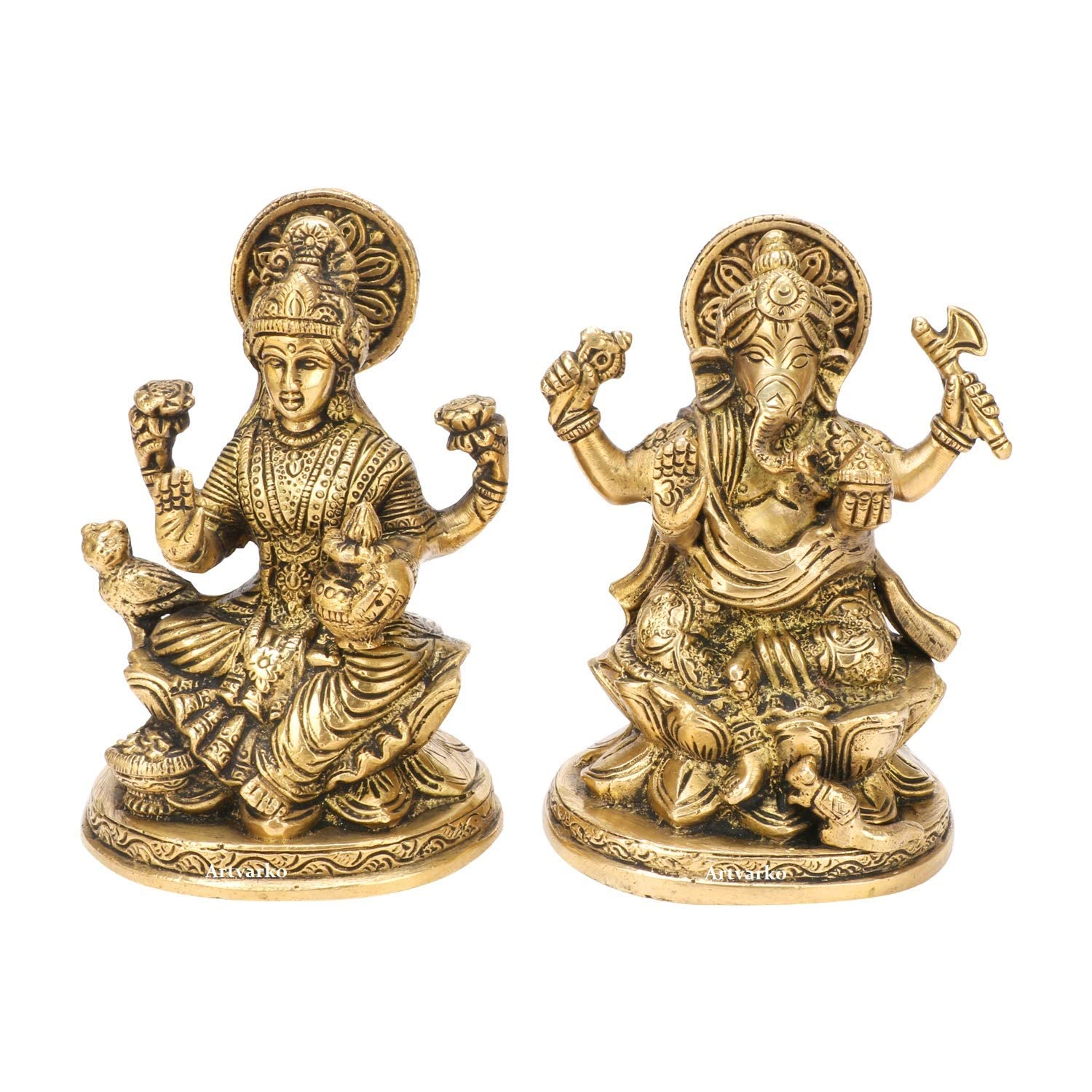 SHREE AASHIRWAD Laxmi Ganesh Set Idol Showpiece Metal Gold Plated Lakshmi Ganesha Idols for Diwali Gifts Puja (Set 1)