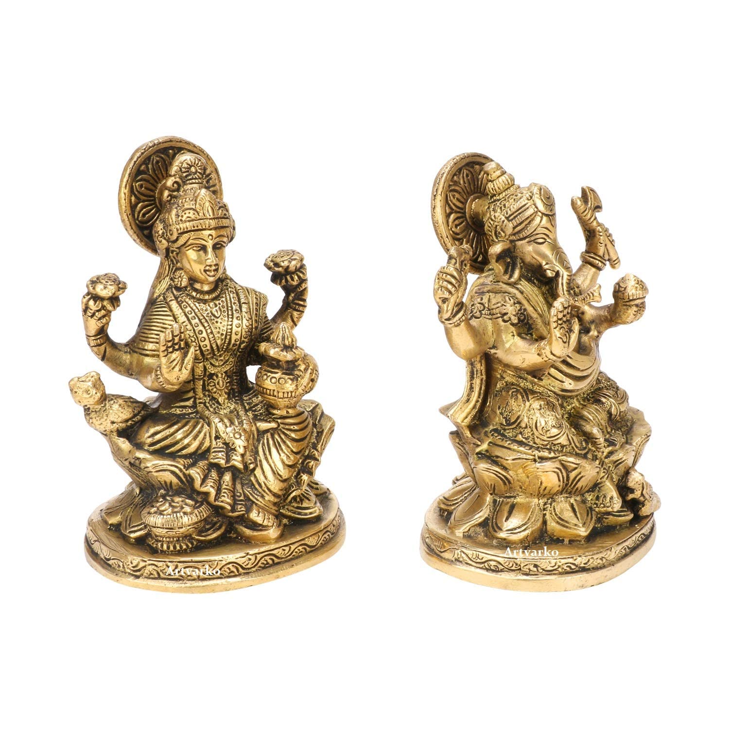 SHREE AASHIRWAD Laxmi Ganesh Set Idol Showpiece Metal Gold Plated Lakshmi Ganesha Idols for Diwali Gifts Puja (Set 1)