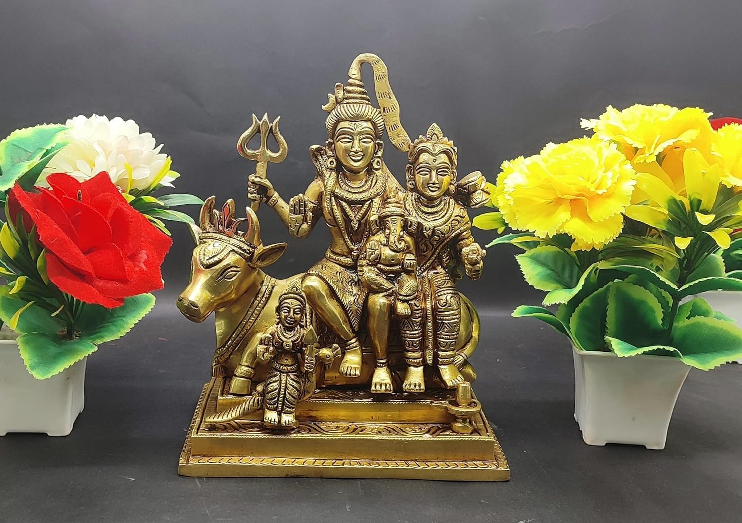 Shree AASHIRWAD Metal Shiv Parivar Murti Metal Shiva Parvati Ganesh Idol Shiv Parivar Murti Statue Shiva Idols Family Sitting On Nandi Showpiece Figurine shivling for Home puja