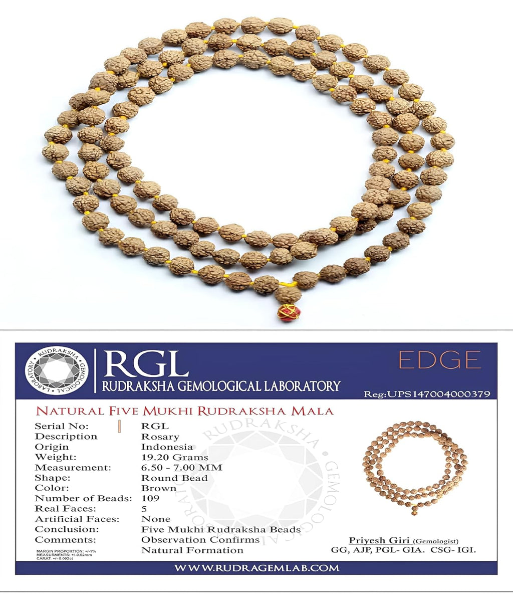 Shree AASHIRWAD Rudraksha Mala 5face(Panchmukhi) Authentic Genuine Rudraksha | Japa Mala Beads Necklace Puja | Prayer Beads | Meditation Beads | 108+1 Beads